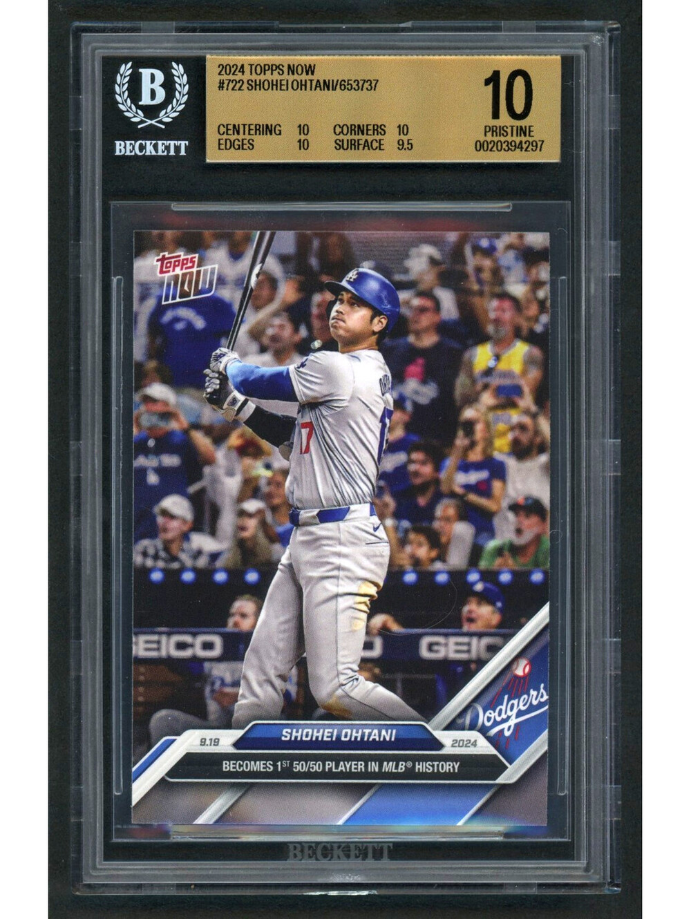 2024 Topps Now 722 Shohei Ohtani 1st 50/50 Player In MLB History BGS 10 Pristine